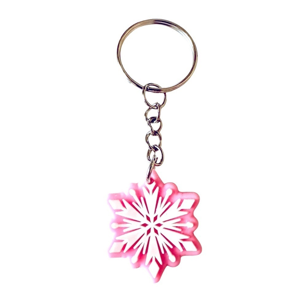 🔴 5 for $10 ONE Christmas Snowflake Ring Keychain Pink White Holiday